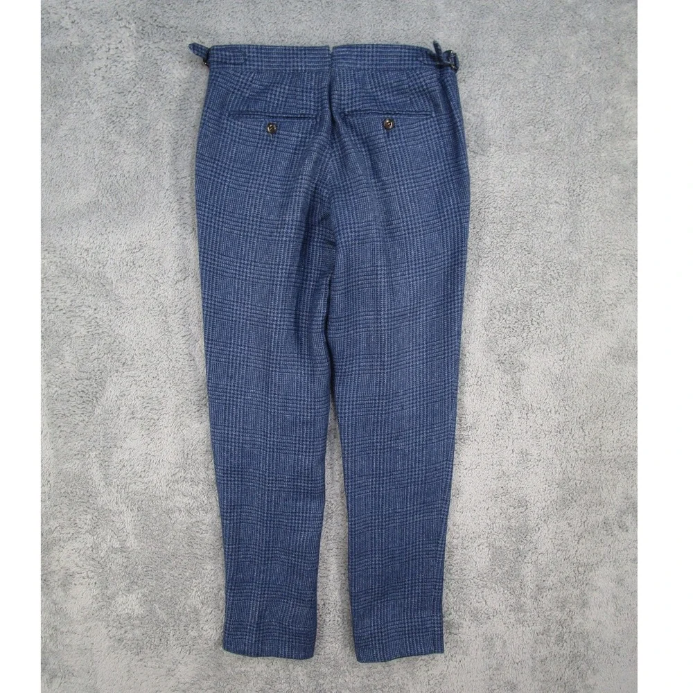Suitsupply Brentwood Blue Glen Check Wool Linen Pleated Trousers Mens 36S